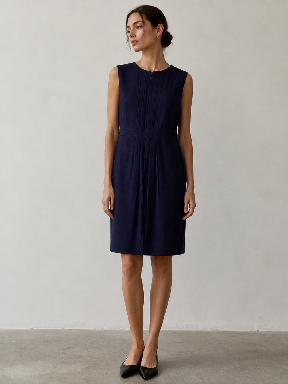 Burberry Navy Textured Round-Neck Midi Dress